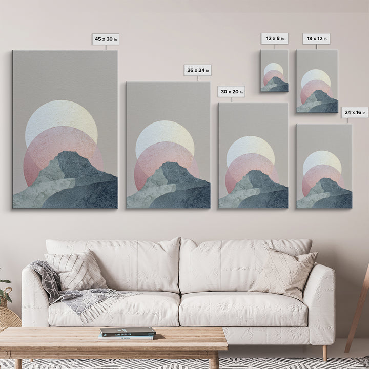 Moon Phase Arc Above Mountain Silhouette Canvas Print, Yoga Studio Art, Living Room Wall Art, Yoga Studio Decor, Balance, YSA-2x3-61