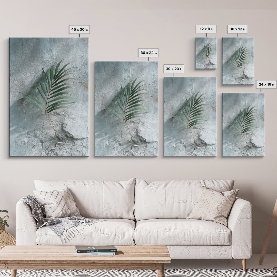 Gentle Palm Leaf Shadow on Plaster Framed Canvas Print, Yoga Studio Art, Yoga Gift, Yoga Studio Decor, Watercolor Art, Balance, YSA-2x3-8