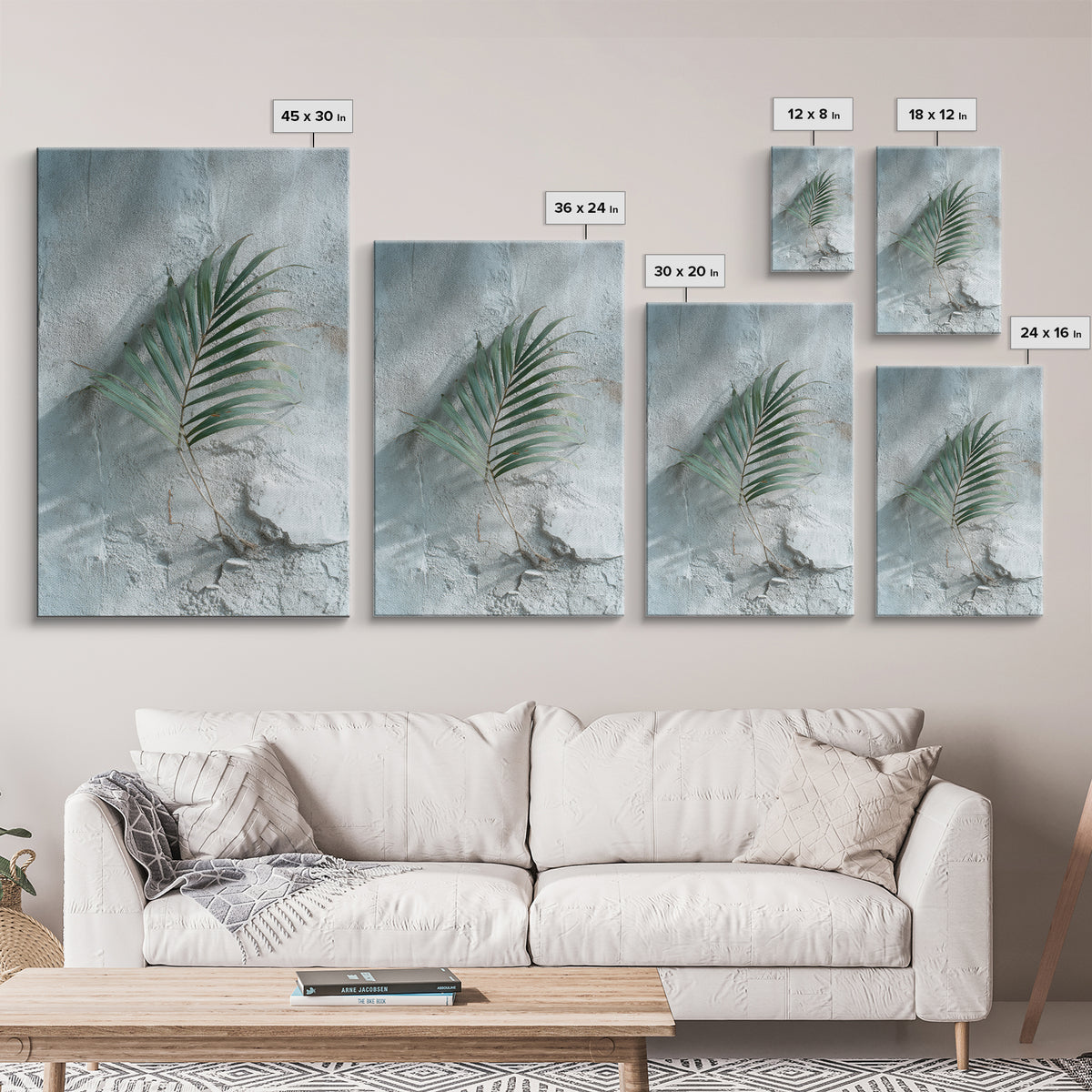 Gentle Palm Leaf Shadow on Plaster Framed Canvas Print, Yoga Studio Art, Yoga Gift, Yoga Studio Decor, Watercolor Art, Balance, YSA-2x3-8