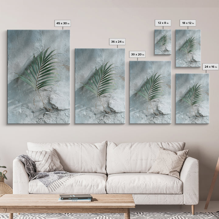 Gentle Palm Leaf Shadow on Plaster Framed Canvas Print, Yoga Studio Art, Yoga Gift, Yoga Studio Decor, Watercolor Art, Balance, YSA-2x3-8