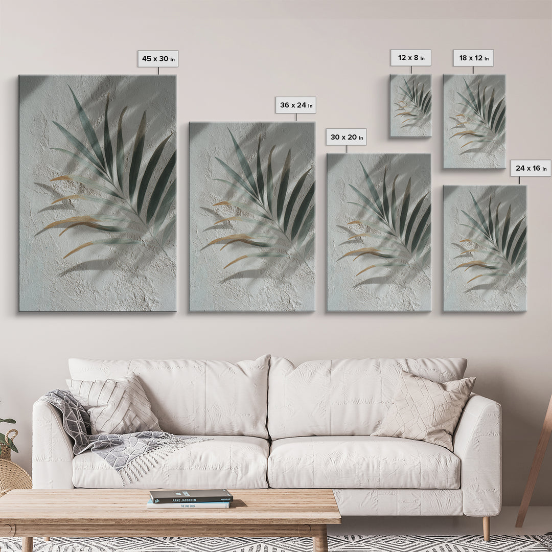 Gentle Palm Leaf Shadow on Plaster Framed Canvas Print, Yoga Studio Art, Yoga Studio Decor, Watercolor Art, Balance, YSA-2x3-80