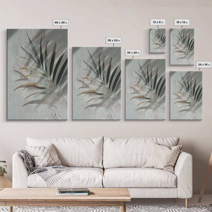 Gentle Palm Leaf Shadow on Plaster Framed Canvas Print, Yoga Studio Art, Yoga Studio Decor, Watercolor Art, Balance, YSA-2x3-80