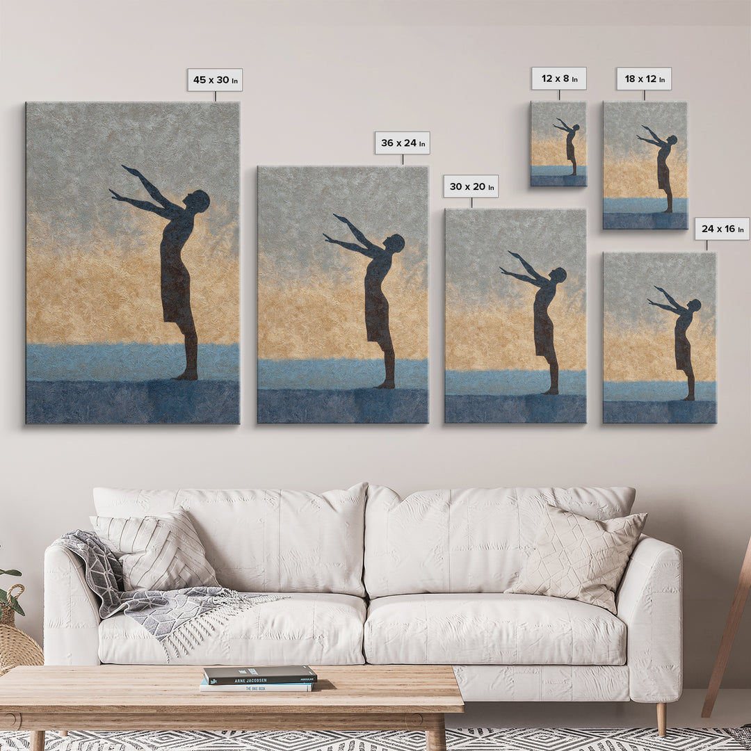 Sun Salutation Silhouette Sequence Without Text Canvas Print, Yoga Studio Art, Living Room Decor, Yoga Studio Decor, Balance, YSA-2x3-88