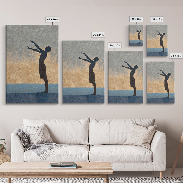 Sun Salutation Silhouette Sequence Without Text Canvas Print, Yoga Studio Art, Living Room Decor, Yoga Studio Decor, Balance, YSA-2x3-88