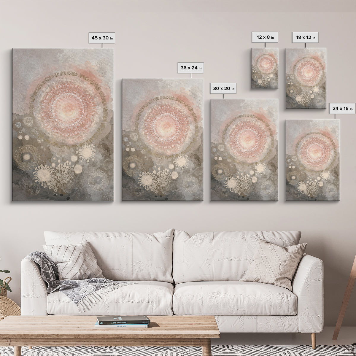 Mandala in Soft Earth Tones Framed Canvas Print, Yoga Studio Art, Wall Art Printable, Yoga Studio Decor, Watercolor Art, YSA-2x3-89