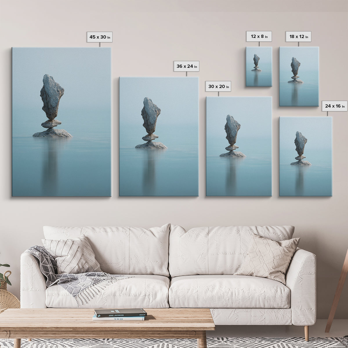 Ocean Horizon with Meditative Stillness Canvas Print, Yoga Studio Art, Living Room Wall Art, Yoga Studio Decor, Balance, YSA-2x3-96