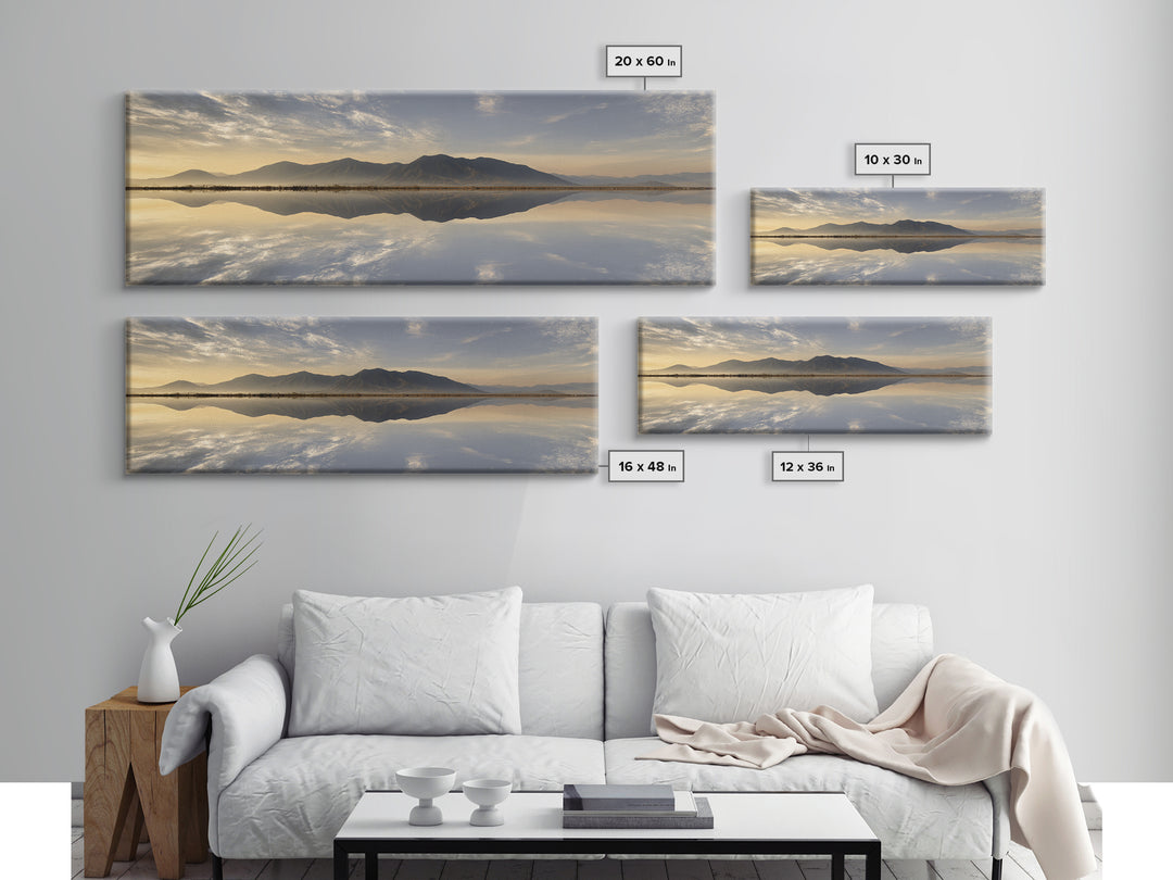 Sunrise Mountain Lake Reflection Framed Canvas Print, Yoga Studio Art, Zen Wall Art, Yoga Studio Decor, Watercolor Art, Balance, YSA-3x1-12