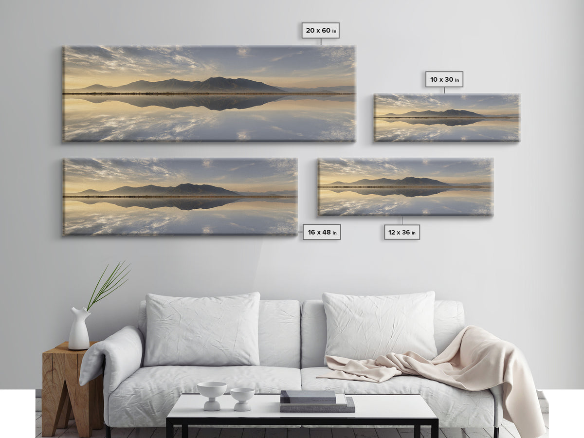 Sunrise Mountain Lake Reflection Framed Canvas Print, Yoga Studio Art, Zen Wall Art, Yoga Studio Decor, Watercolor Art, Balance, YSA-3x1-12