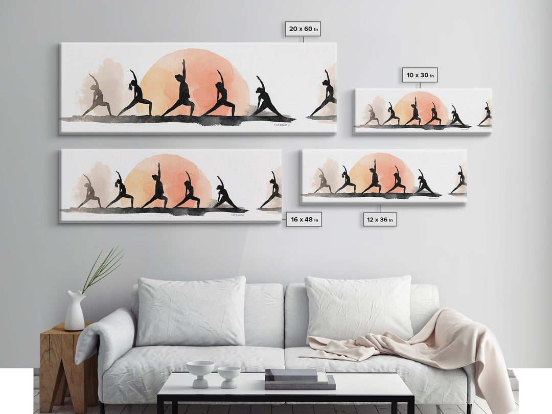 Sun Salutation Silhouette Sequence Without Text Canvas Print, Yoga Studio Art, Luxury Decor, Yoga Studio Decor, Balance, YSA-3x1-48