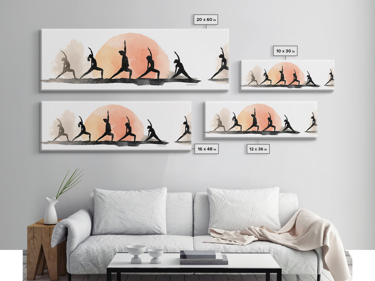 Sun Salutation Silhouette Sequence Without Text Canvas Print, Yoga Studio Art, Luxury Decor, Yoga Studio Decor, Balance, YSA-3x1-48