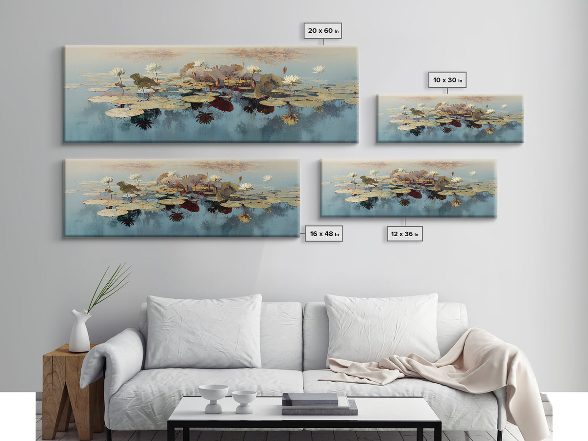 Lotus and Koi Water Scene Canvas Print, Yoga Studio Art, Gallery Decor, Yoga Studio Decor, Oil Painting, Balance, YSA-3x1-62