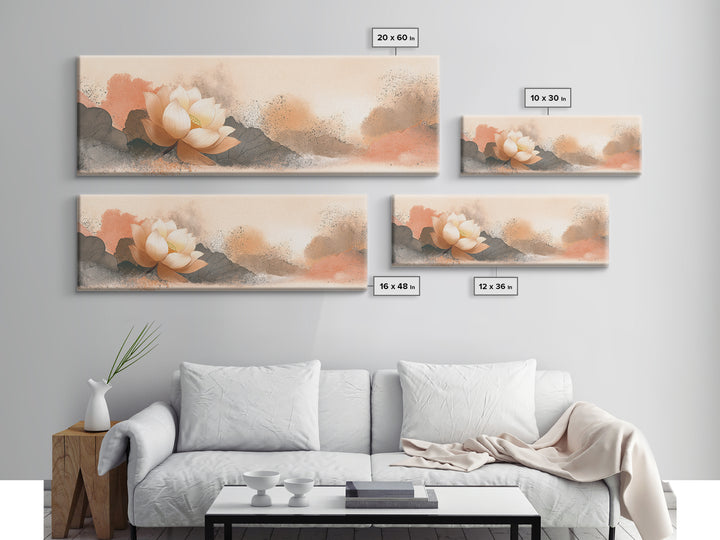 Lotus Flower with Soft Golden Glow Framed Canvas Print, Yoga Studio Art, Wall Art Print, Yoga Studio Decor, Fine Art, Balance, YSA-3x1-67