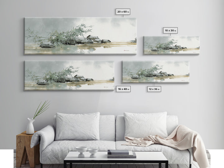 Bamboo and Mist Ink Wash Composition Framed Canvas Print, Yoga Studio Art, Nature Prints, Yoga Studio Decor, Oil Painting, YSA-3x1-74