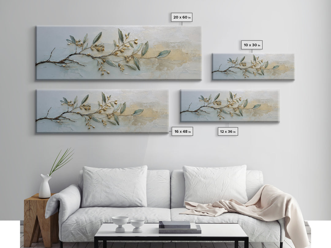 Sage Green Botanical Branch Study Framed Canvas Print, Yoga Studio Art, Bedroom Wall Art, Yoga Studio Decor, Fine Art, Balance, YSA-3x1-9