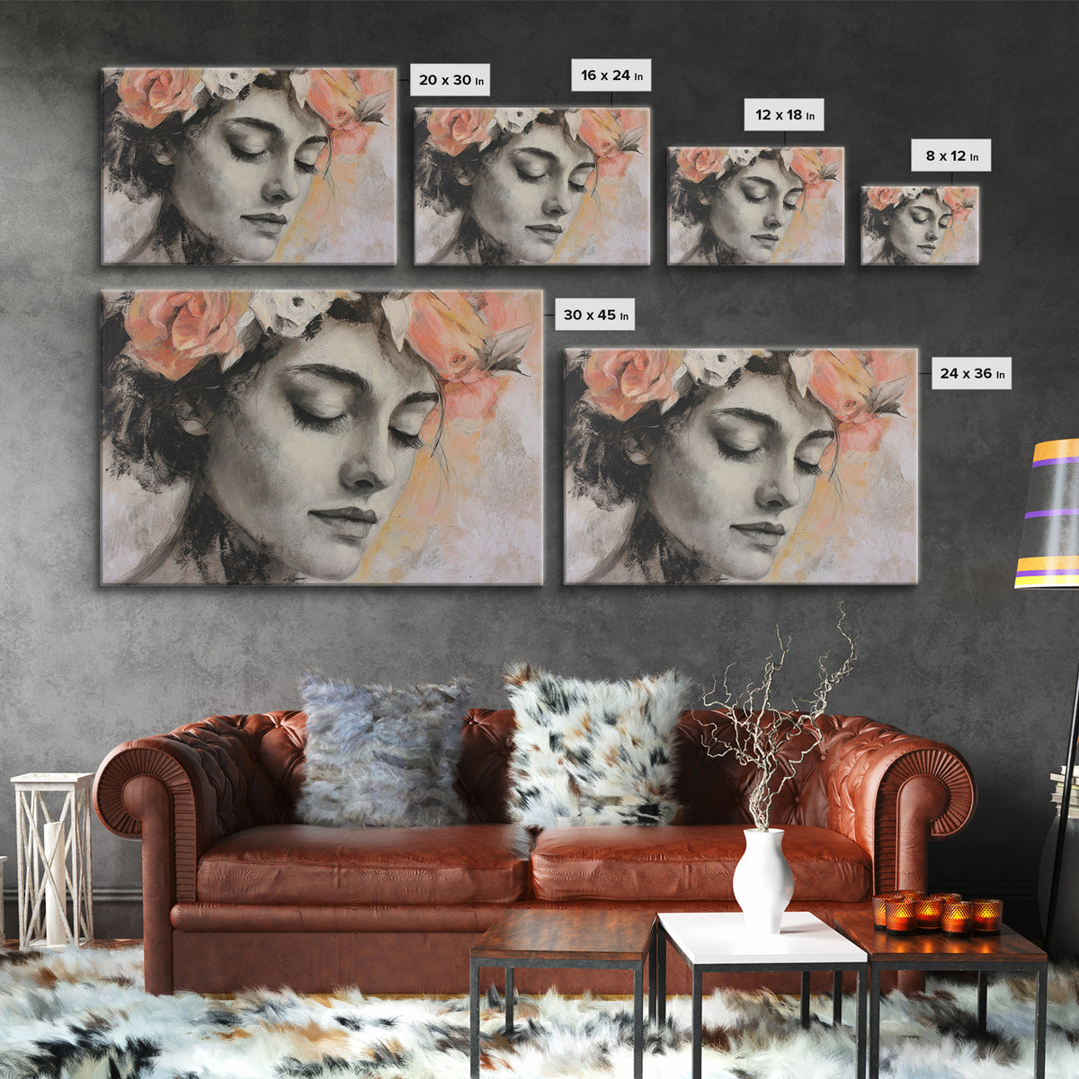 Closed Eye Face Canvas Print, Yoga Studio Art, Nature Prints, Yoga Studio Decor, Watercolor Art, Balance, Boho Wall Hanging, YSA-3x2-17
