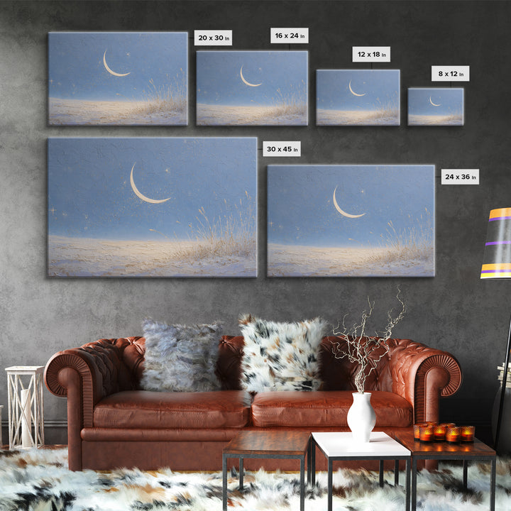 Crescent Moon and Stars Canvas Print, Yoga Studio Art, Living Room Wall Art, Yoga Studio Decor, Oil Painting, Balance, YSA-3x2-22