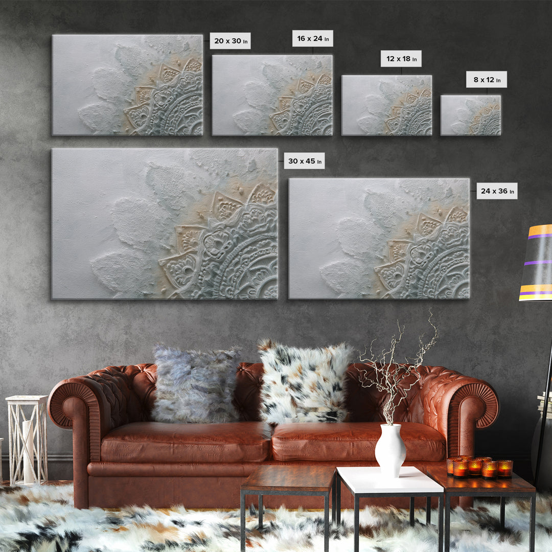 Mandala in Soft Earth Tones Canvas Print, Yoga Studio Art, Black and White Art, Yoga Studio Decor, Oil Painting, Balance, YSA-3x2-37