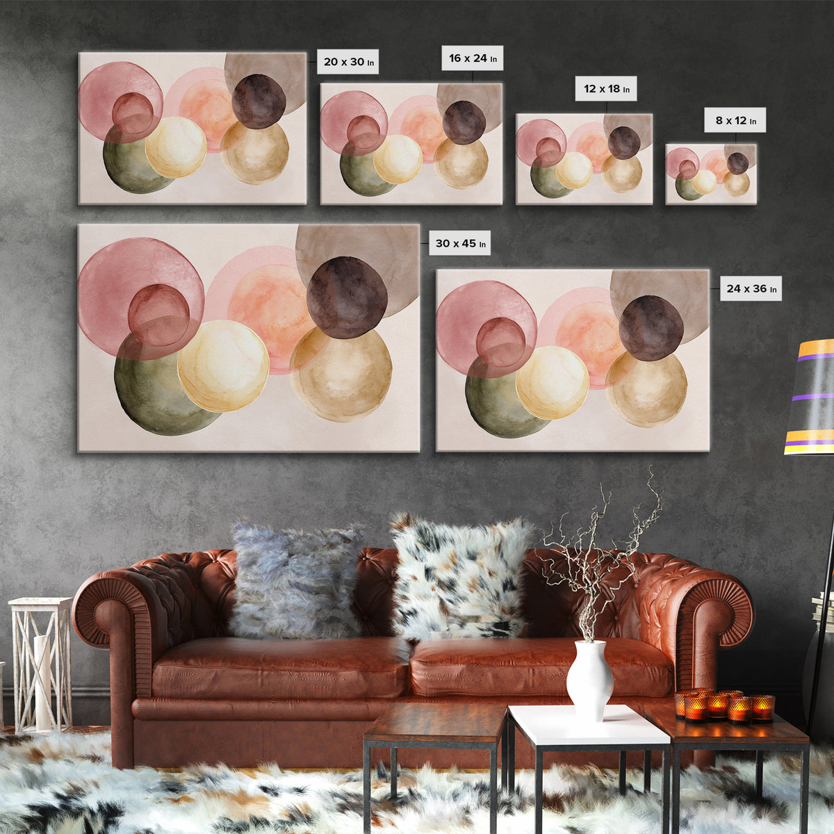 Chakra Color Circles Canvas Print, Yoga Studio Art, Custom Wall Art, Yoga Studio Decor, Fine Art, Balance, Feminine Wall Art, YSA-3x2-42