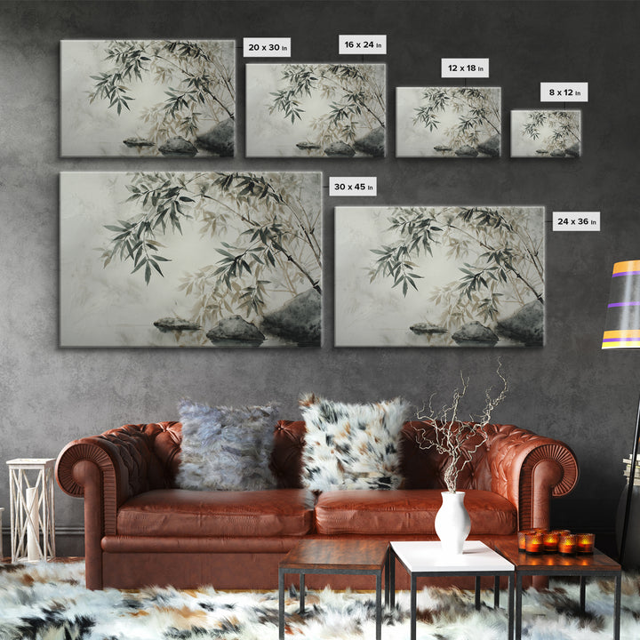 Bamboo and Mist Ink Wash Composition Canvas Print, Yoga Studio Art, Metal Wall Decor, Yoga Studio Decor, Fine Art, Balance, YSA-3x2-62