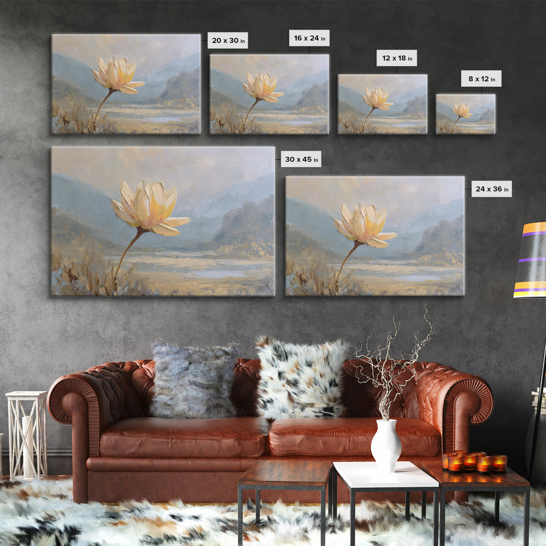 Lotus Flower with Soft Golden Glow Framed Canvas Print, Yoga Studio Art, Feminine Wall Art, Yoga Studio Decor, Watercolor Art, YSA-3x2-79