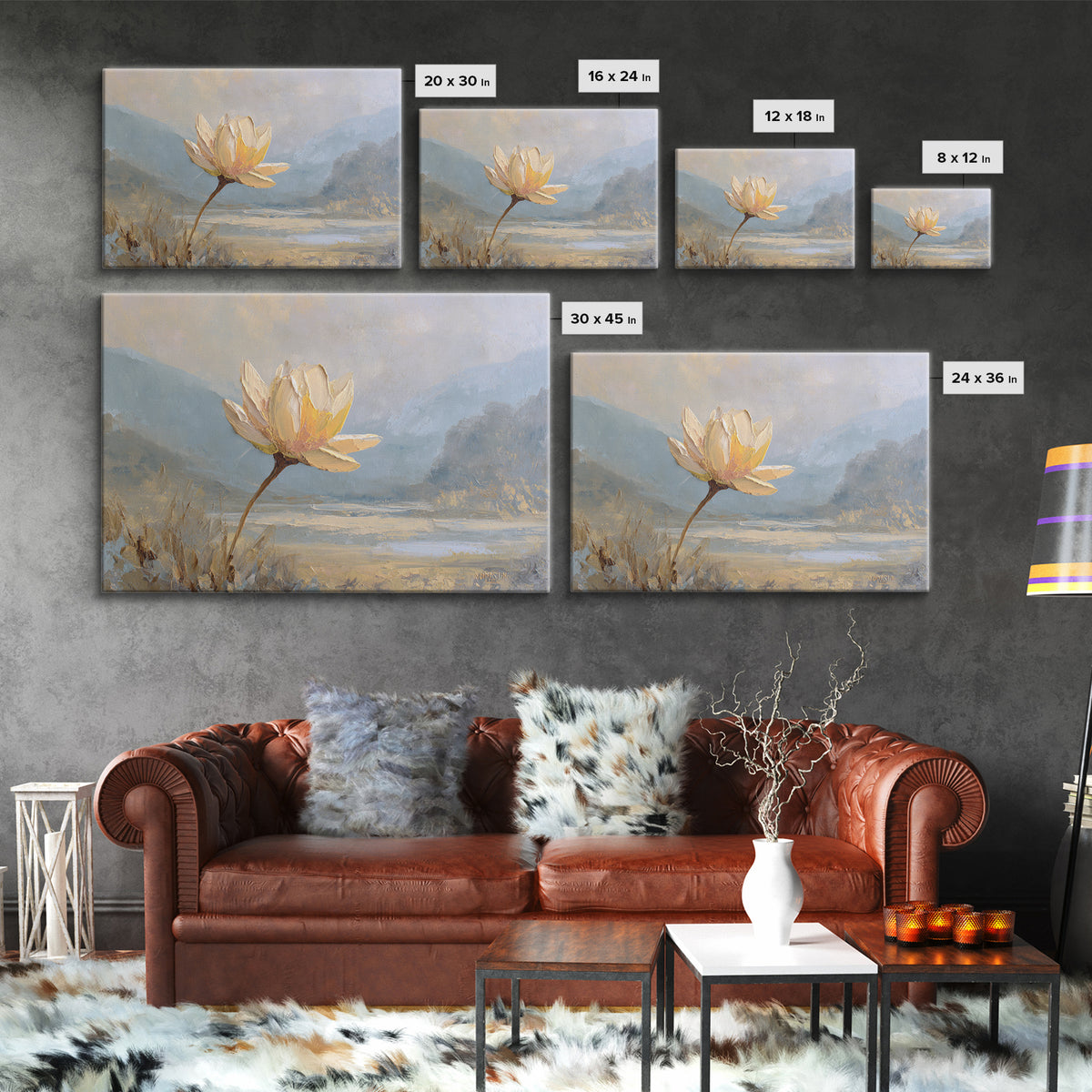 Lotus Flower with Soft Golden Glow Framed Canvas Print, Yoga Studio Art, Feminine Wall Art, Yoga Studio Decor, Watercolor Art, YSA-3x2-79