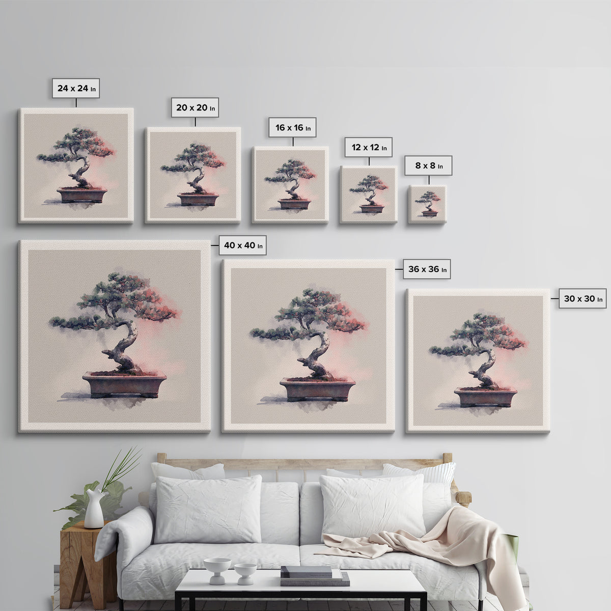 Bonsai Tree in Simple Ceramic Pot Framed Canvas Print, Zen Art, Wall Decor, Living Room Decor, Fine Art, Zen, Japanese Wall Art, ZEN-1x1-12