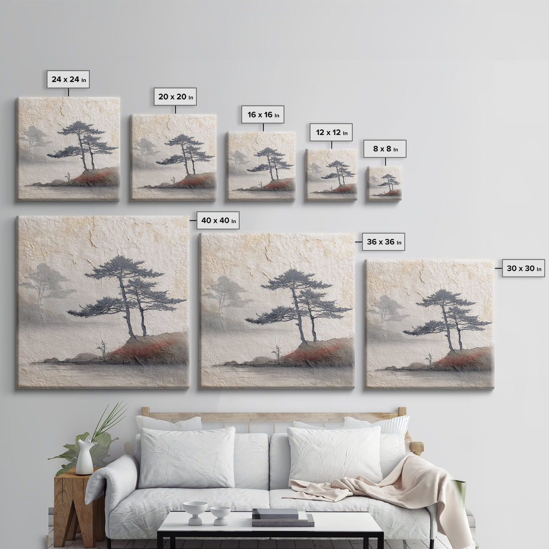 Soft Pine Silhouette Canvas Print, Zen Art, Boho Wall Decor, Living Room Decor, Oil Painting, Zen, Wabi Sabi Art, ZEN-1x1-15