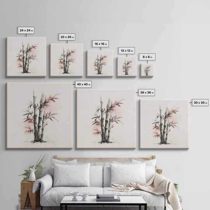 Bamboo Stalks in Sparse Ink Wash Framed Canvas Print, Zen Art, Flower Print, Living Room Decor, Fine Art, Zen, ZEN-1x1-2