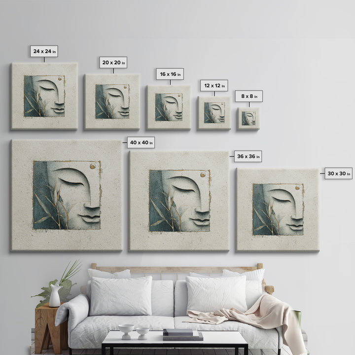 Calm Face with Closed Eyes and Simple Canvas Print, Zen Art, Japanese Decor, Living Room Decor, Fine Art, Zen, Luxury Decor, ZEN-1x1-22