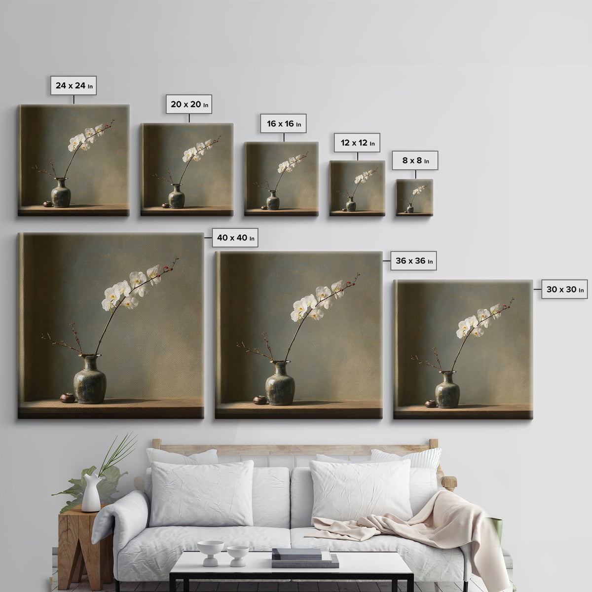 Single Orchid Stem Canvas Print, Zen Art, Living Room Decor, Fine Art, Zen, Japanese Decor, Flower Print, Neutral Wall Art, ZEN-1x1-23