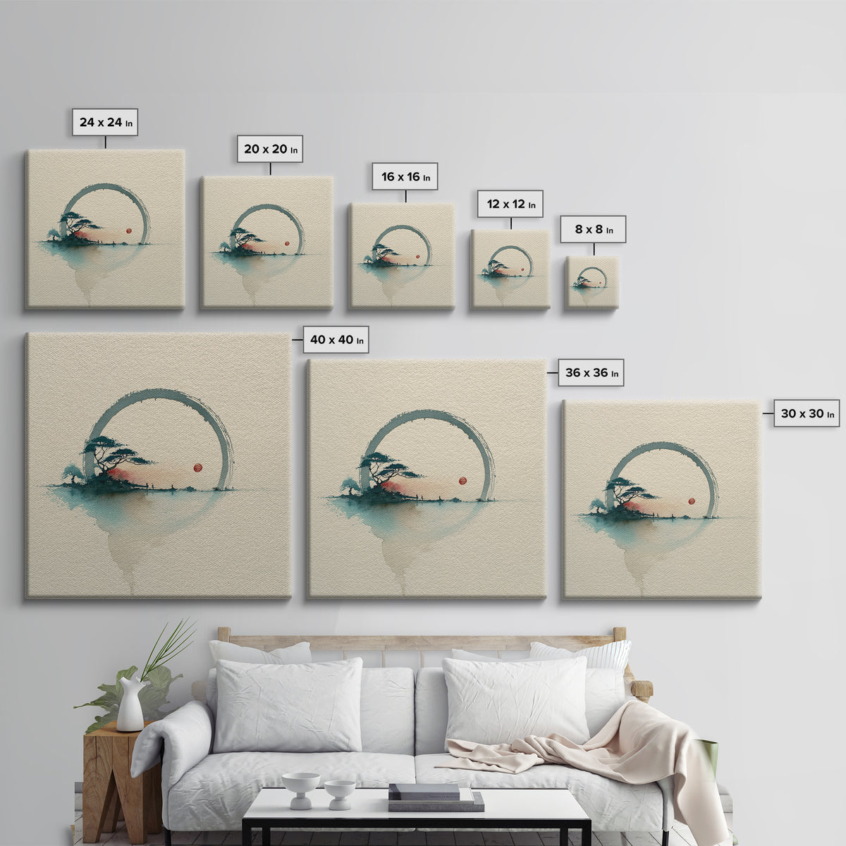 Single Black Ens Circle on Warm Paper Canvas Print, Zen Art, Art, Living Room Decor, Zen, Garden Art, Japanese Wall Art, ZEN-1x1-25