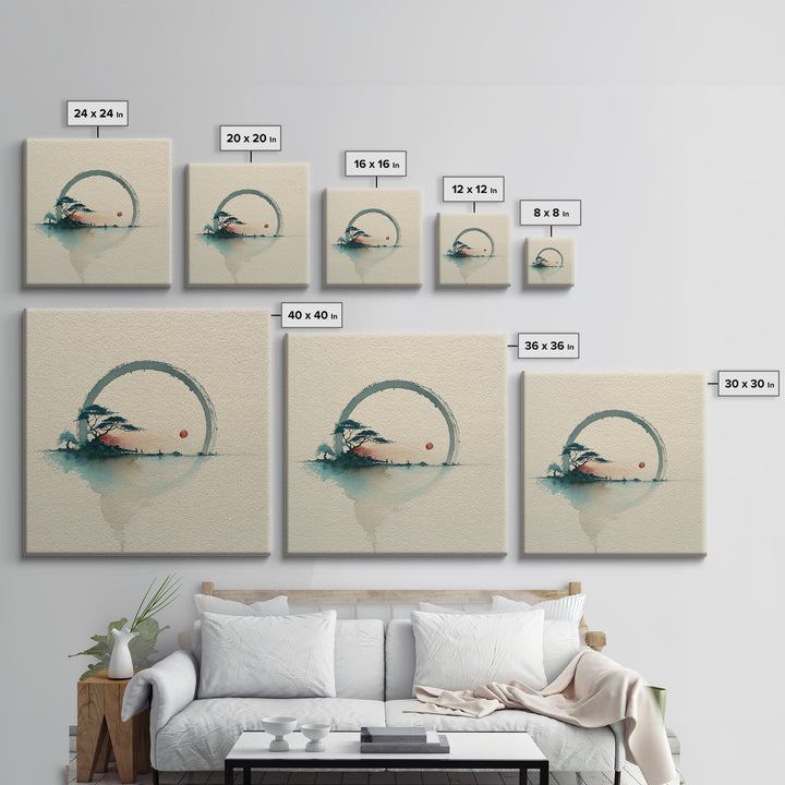 Single Black Ens Circle on Warm Paper Canvas Print, Zen Art, Art, Living Room Decor, Zen, Garden Art, Japanese Wall Art, ZEN-1x1-25