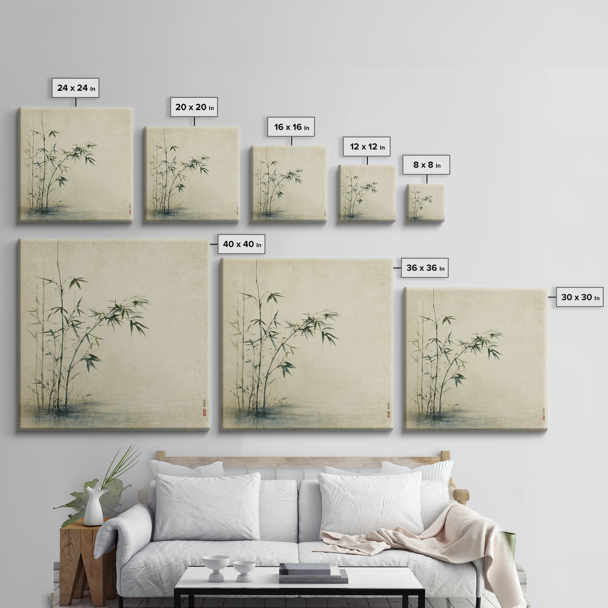 Bamboo Stalks in Sparse Ink Wash Canvas Print, Zen Art, Neutral Decor, Living Room Decor, Fine Art, Zen, Wall Decor, Art Print, ZEN-1x1-26