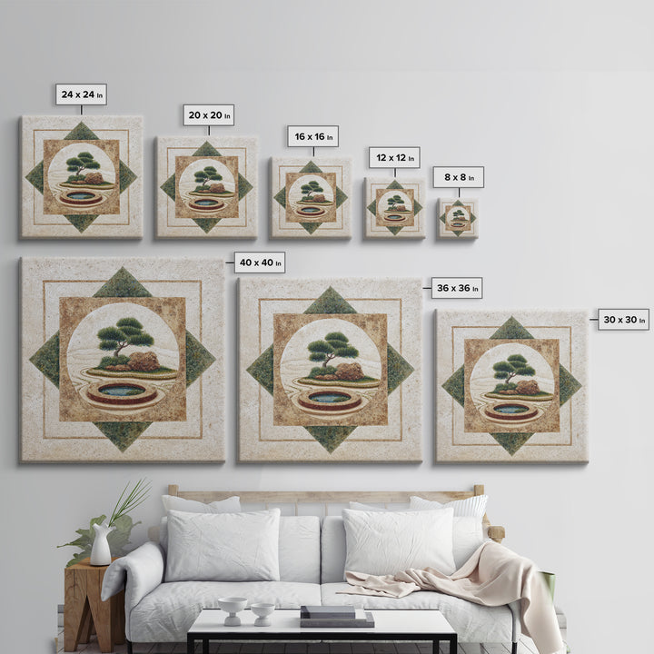 Raked Sand Garden Pattern from Above Framed Canvas Print, Zen Art, Artist, Living Room Decor, Watercolor Art, Zen, ZEN-1x1-6
