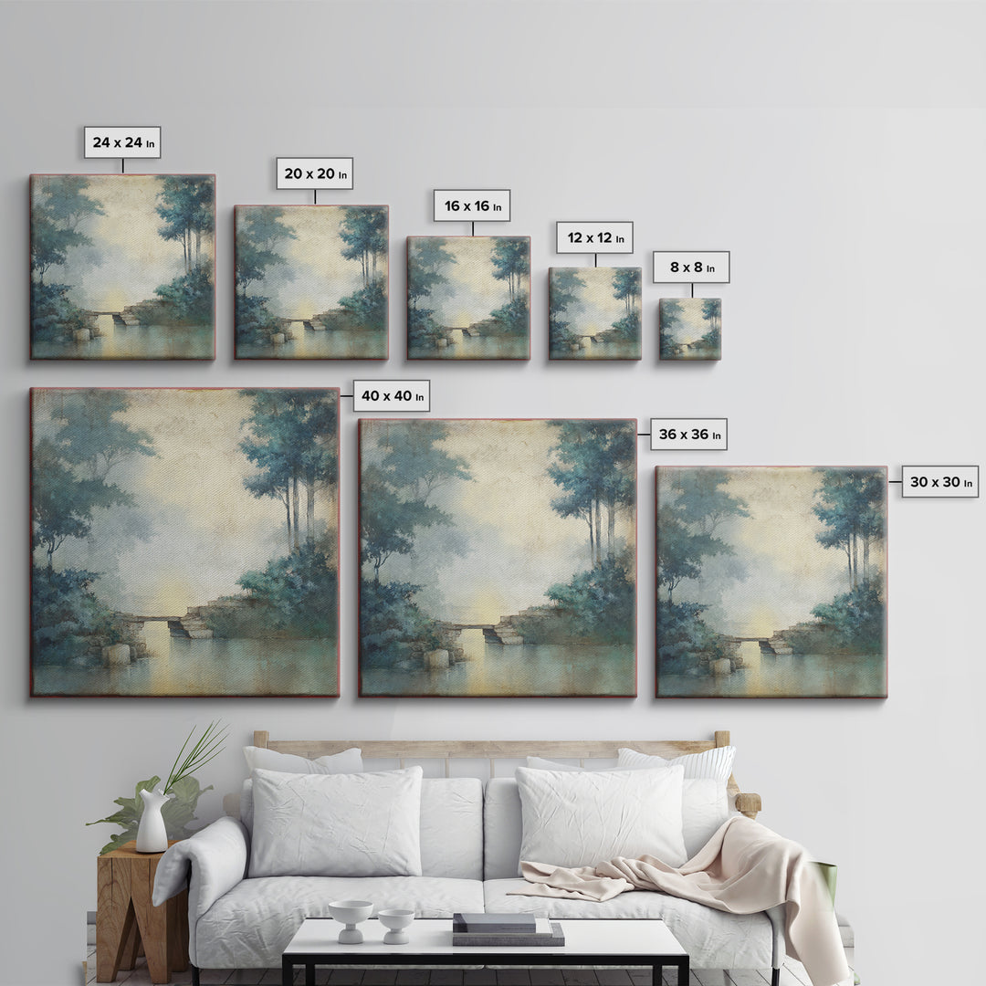 Japanese Garden Bridge Implied Through Shapes Framed Canvas Print, Zen Art, Statement Artwork, Living Room Decor, Fine Art, Zen, ZEN-1x1-62