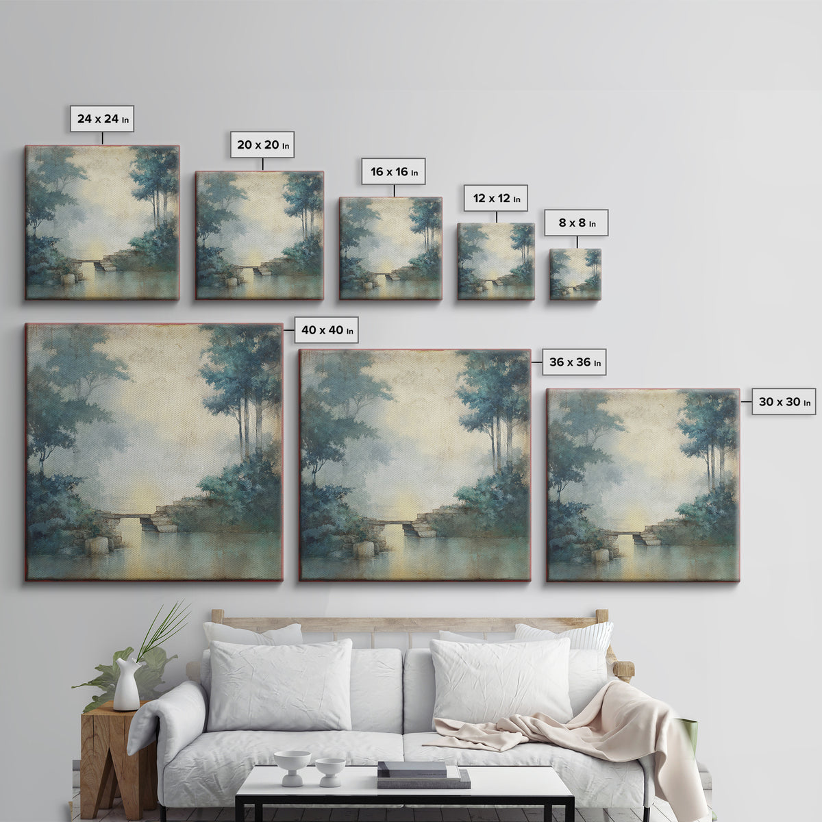 Japanese Garden Bridge Implied Through Shapes Framed Canvas Print, Zen Art, Statement Artwork, Living Room Decor, Fine Art, Zen, ZEN-1x1-62