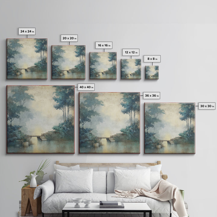 Japanese Garden Bridge Implied Through Shapes Framed Canvas Print, Zen Art, Statement Artwork, Living Room Decor, Fine Art, Zen, ZEN-1x1-62