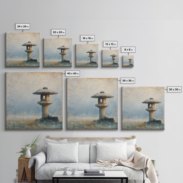 Stone Lantern in Morning Fog Without Garden Framed Canvas Print, Zen Art, Contemporary Art, Living Room Decor, Fine Art, Zen, ZEN-1x1-66