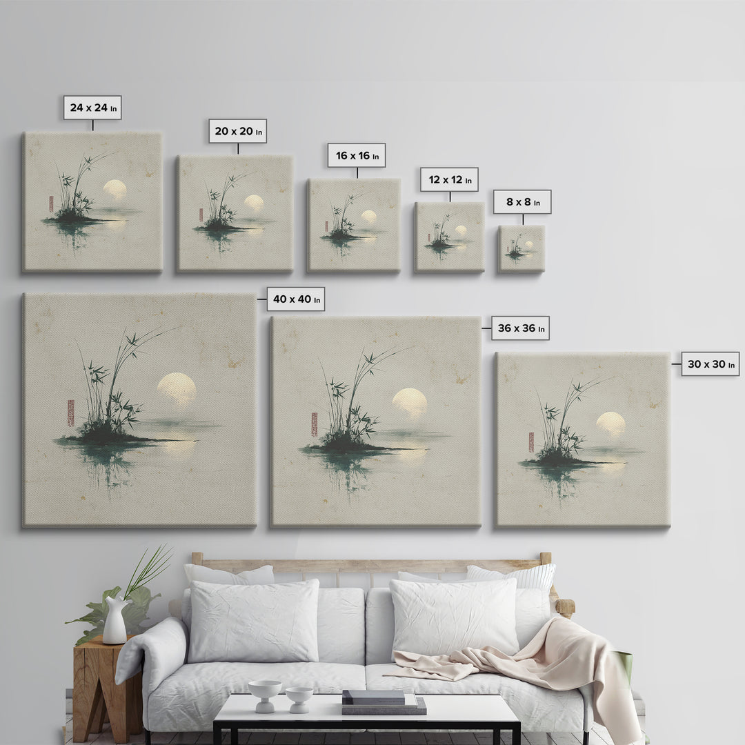 Moon Reflected in Quiet Pond Canvas Print, Zen Art, Textured Painting, Living Room Decor, Oil Painting, Zen, Abstract Art, ZEN-1x1-82