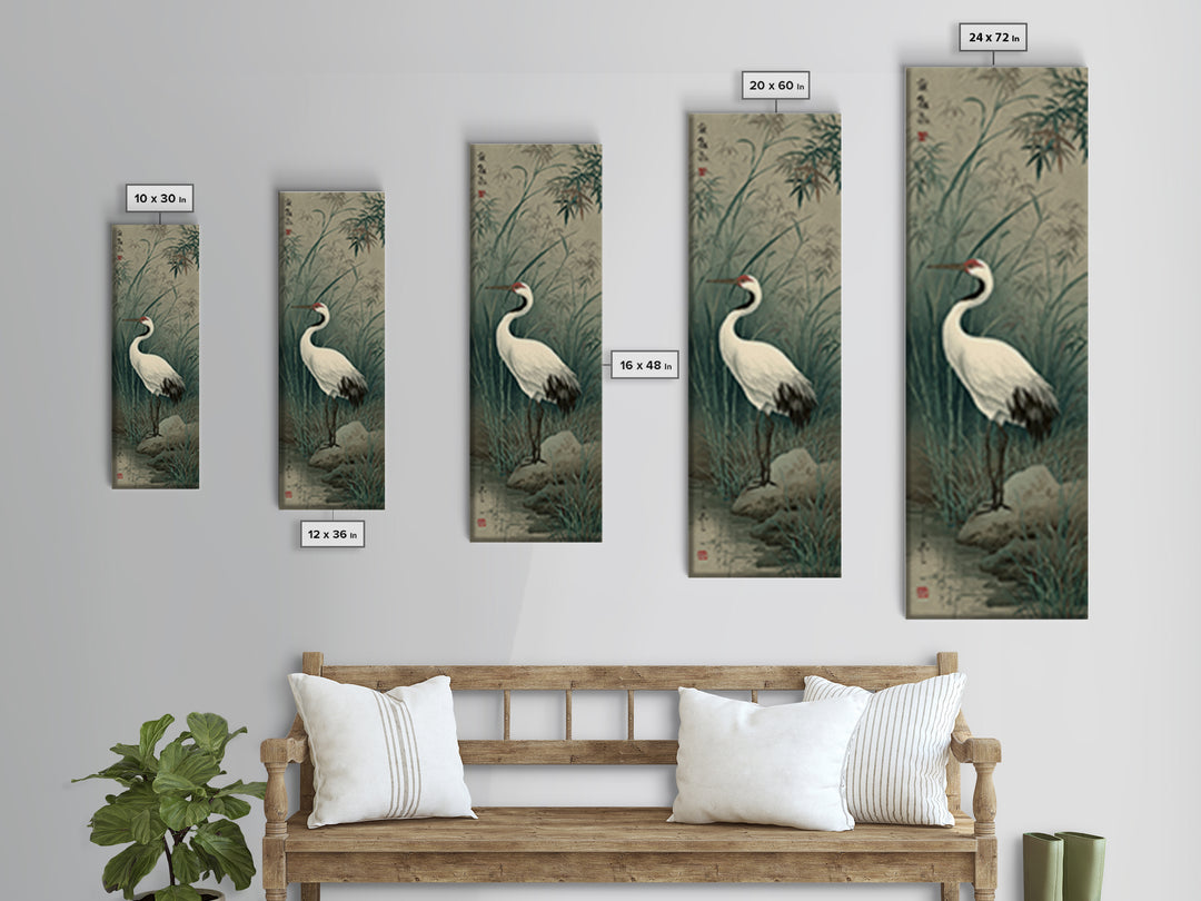 White Crane Standing Framed Canvas Print, Zen Art, Extra Large Wall Art, Living Room Decor, Fine Art, Zen, Boho Decor, ZEN-1x3-19