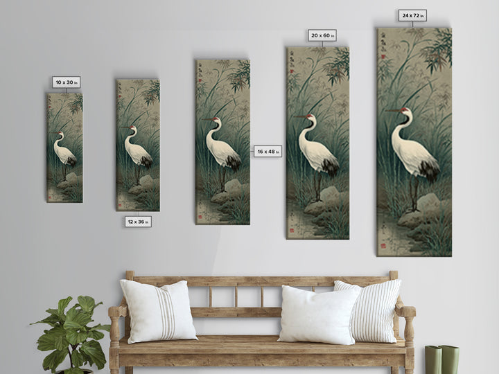 White Crane Standing Framed Canvas Print, Zen Art, Extra Large Wall Art, Living Room Decor, Fine Art, Zen, Boho Decor, ZEN-1x3-19