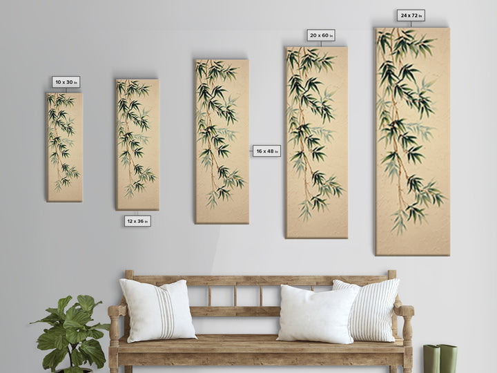Minimal Bamboo Leaves Framed Canvas Print, Zen Art, Art Print, Living Room Decor, Fine Art, Zen, Boho Wall Decor, Japanese Art, ZEN-1x3-29