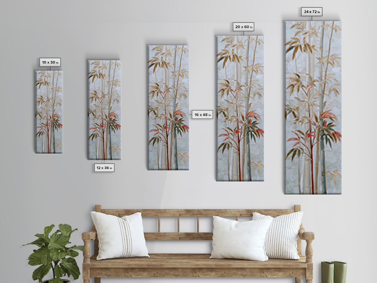 Minimal Bamboo Leaves Canvas Print, Zen Art, Abstract Art, Living Room Decor, Zen, Wabi Sabi Wall Art, Extra Large Wall Art, ZEN-1x3-77