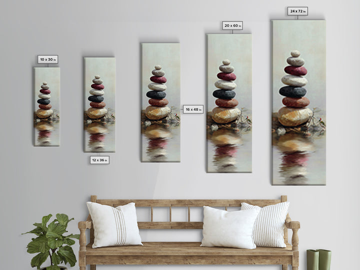 Stacked Stones Beside Still Water Framed Canvas Print, Zen Art, Wall Decor, Living Room Decor, Fine Art, Zen, Japanese Wall Art, ZEN-1x3-87