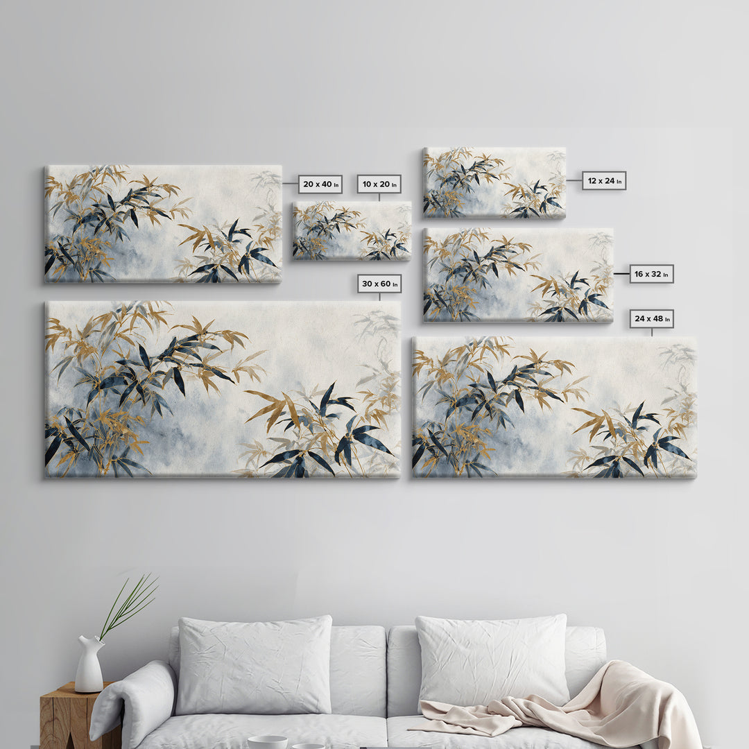 Minimal Bamboo Leaves Framed Canvas Print, Zen Art, Printable Art, Living Room Decor, Zen, Nature Prints, Japanese Decor, ZEN-2x1-13