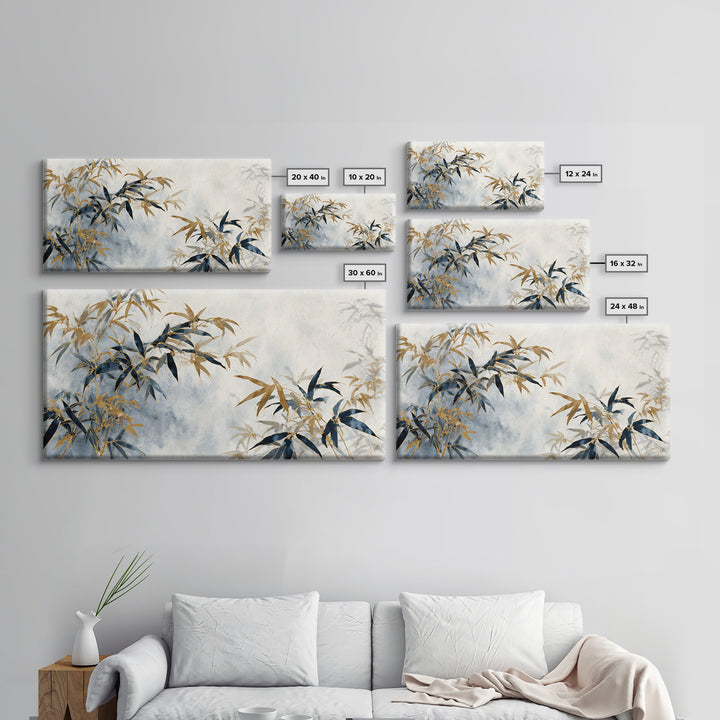 Minimal Bamboo Leaves Framed Canvas Print, Zen Art, Printable Art, Living Room Decor, Zen, Nature Prints, Japanese Decor, ZEN-2x1-13