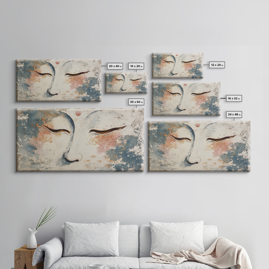 Calm Face with Closed Eyes and Simple Framed Canvas Print, Zen Art, Wall Art, Living Room Decor, Oil Painting, Zen, ZEN-2x1-18
