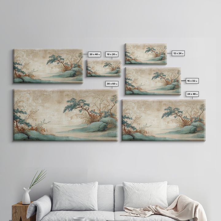 Raked Sand Garden Pattern from Above Framed Canvas Print, Zen Art, Large Wall Art, Living Room Decor, Oil Painting, Zen, ZEN-2x1-50