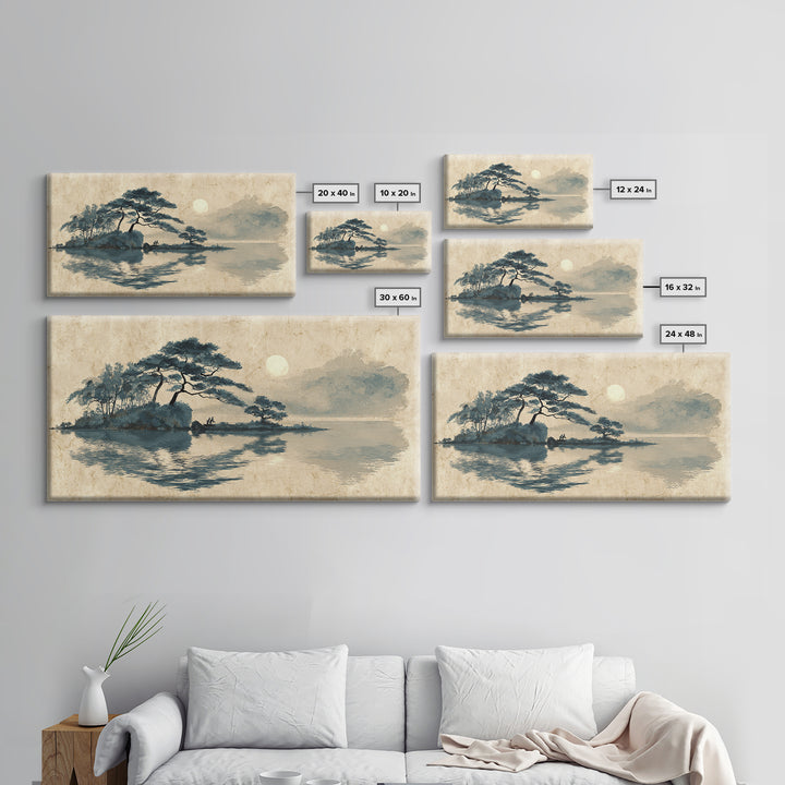Moon Reflected in Quiet Pond Canvas Print, Zen Art, Canvas Wall Art, Living Room Decor, Fine Art, Zen, Minimalist Wall Art, ZEN-2x1-54