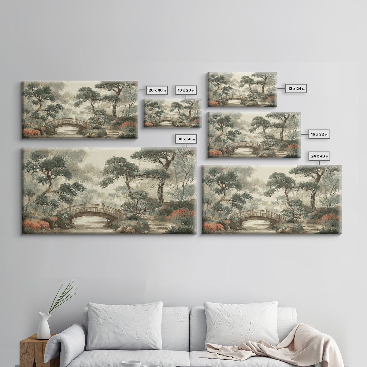 Japanese Garden Bridge Implied Through Shapes Canvas Print, Zen Art, Abstract Art, Living Room Decor, Watercolor Art, Zen, ZEN-2x1-58